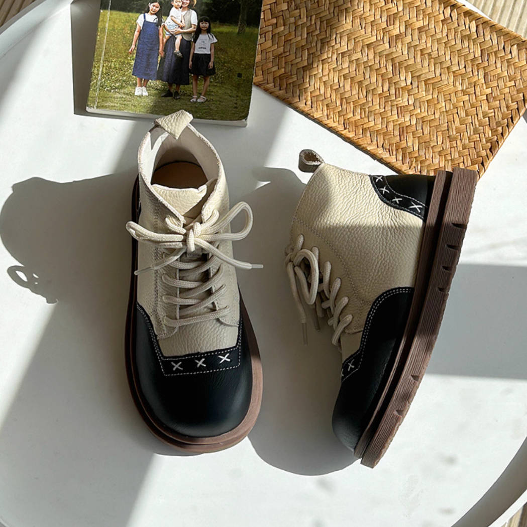 Retro Leather Patchwork Round Toe Casual Ankle Boots