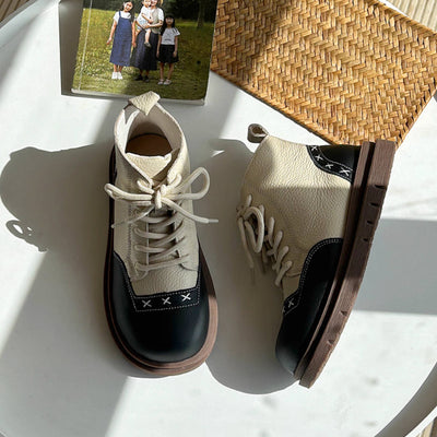 Retro Leather Patchwork Round Toe Casual Ankle Boots