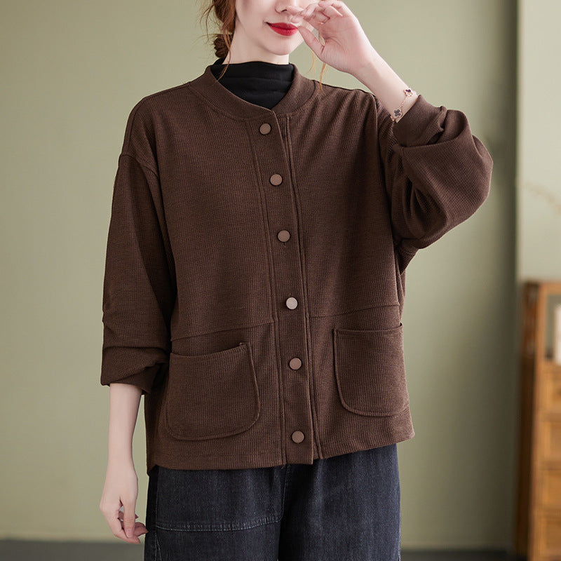 Solid Color Plus Size Long Sleeve Cardigan Versatile Casual Coat