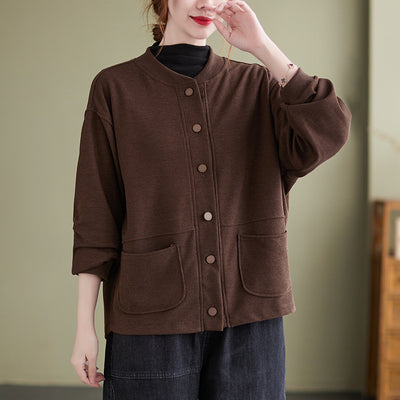 Solid Color Plus Size Long Sleeve Cardigan Versatile Casual Coat