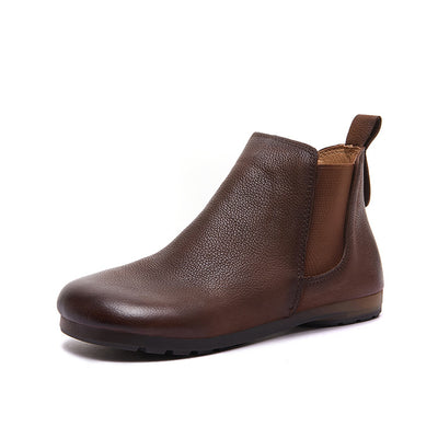 Retro Top Leather Versatile Soft Flat Sole Slip-On Boots