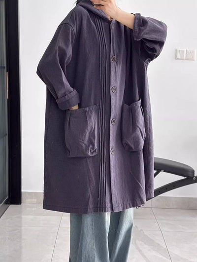 Casual Cotton Plus Size Loose Hoodies Big Pockets Long Coat