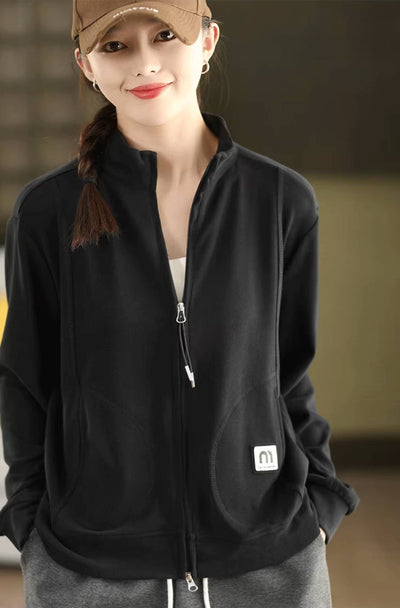 Sport Fashion Warm Stand Collar Zipper Solid Color Jacket