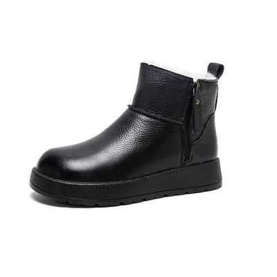 Winter Leather Warm Soft Flat Sole Wool-In Zipper Ankle Boots