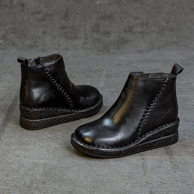 Winter Retro Leather Platform Thick Soft Sole Plush Boots