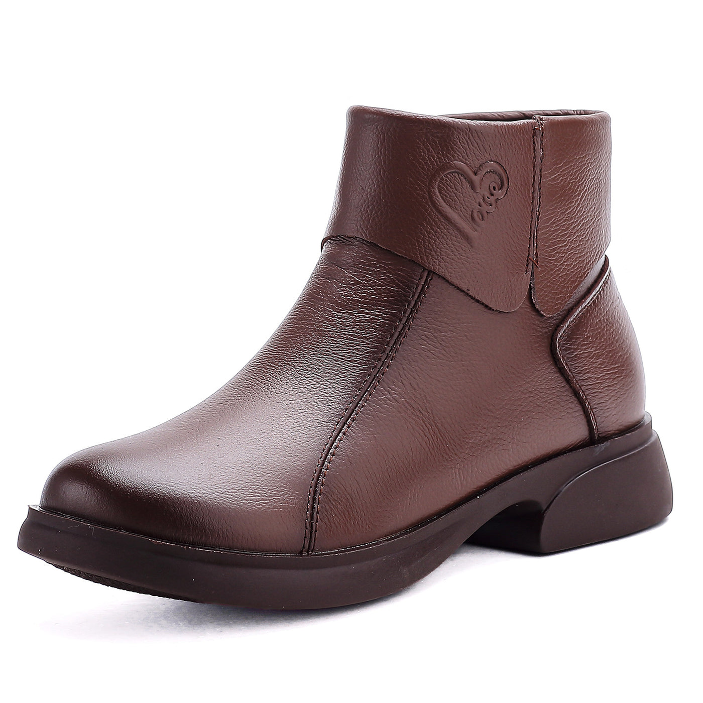 Genuine Leather Solid Color Round Toe Zipper Elegant Boots