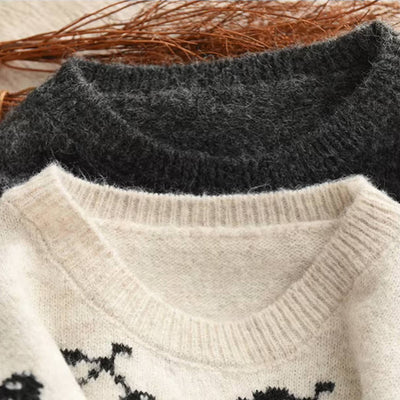 Winter Warm Wool Round Neck Printed Thick Sweater