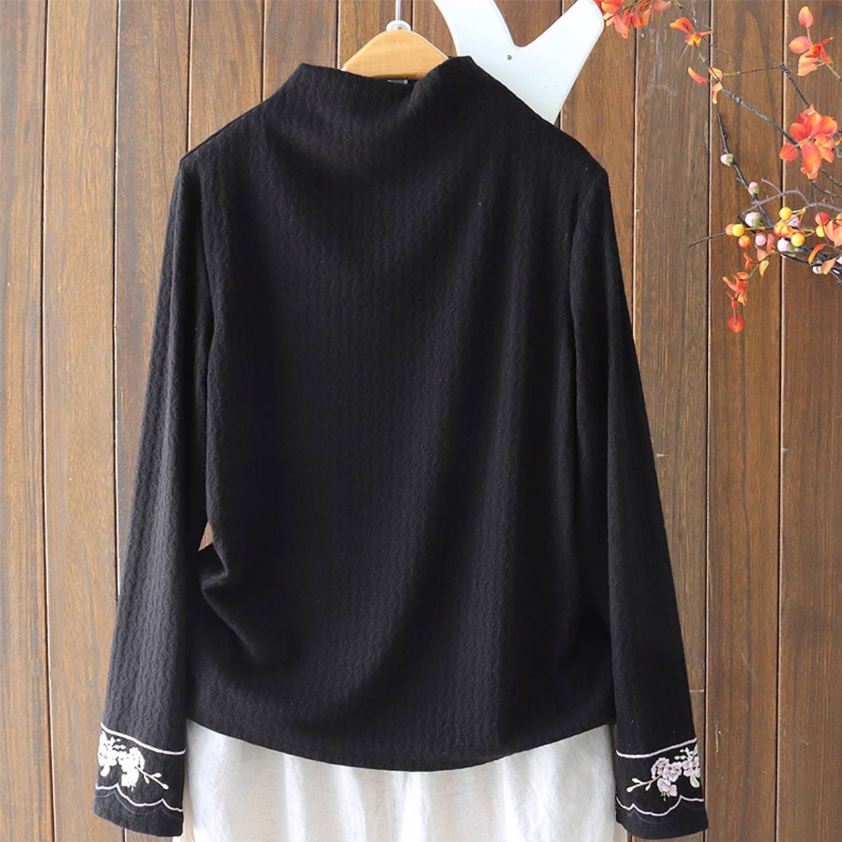 Autumn Trendy High Neck Embroidered Elastic Slim Overshirts