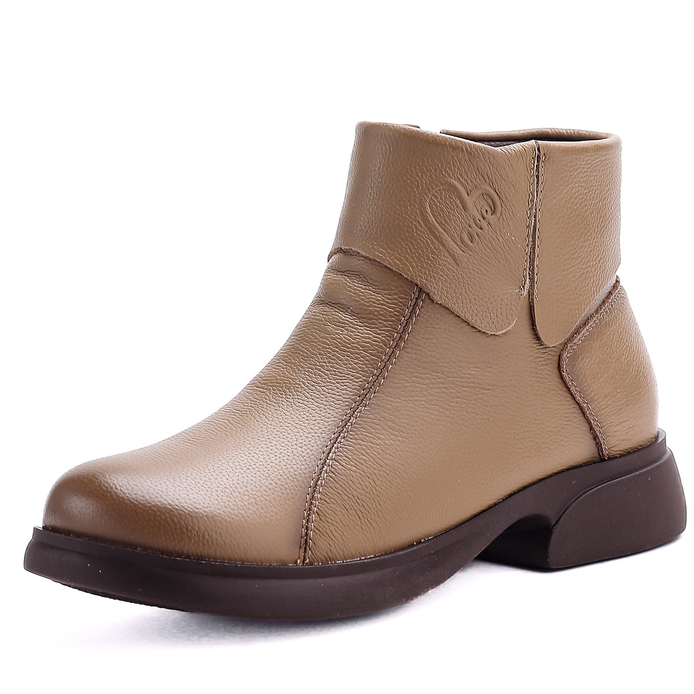 Genuine Leather Solid Color Round Toe Zipper Elegant Boots
