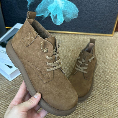 Casual Retro Top Leather Flat Sole Slip-On Ankle Boots