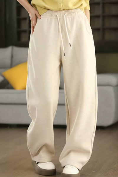 Cotton Casual Loose Fleece-Lined Warm Lace-Up Pants