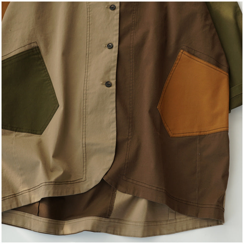 Plus Size Women Retro Color Block Mid-Length Loose Jacket