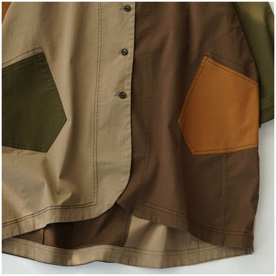 Plus Size Women Retro Color Block Mid-Length Loose Jacket