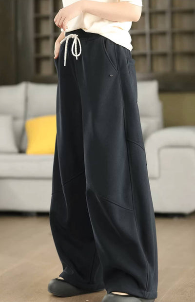 Women Warm Knitted Cotton Fleece-Lined Lace-Up Pants