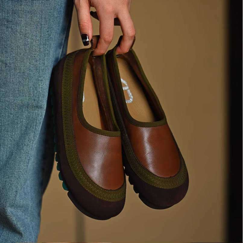 Retro Leather Soft Sole Shallow Round Toe Patchwork Casual Sh o es