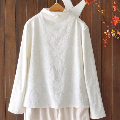 Cotton Retro Floral Printed High Neck Thick Elastic Warm Overshirts