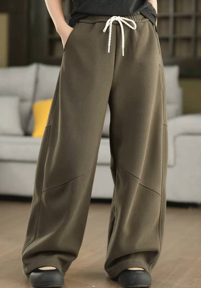 Women Warm Knitted Cotton Fleece-Lined Lace-Up Pants