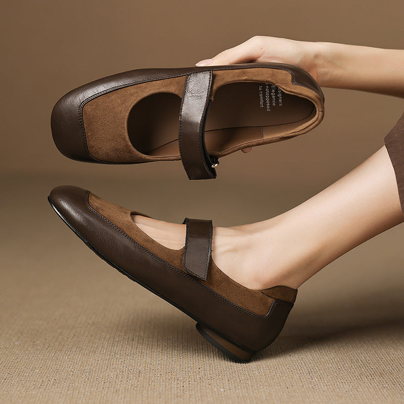 Autumn Retro Color Block Flats Patchwork Shallow Slip-On Shoes