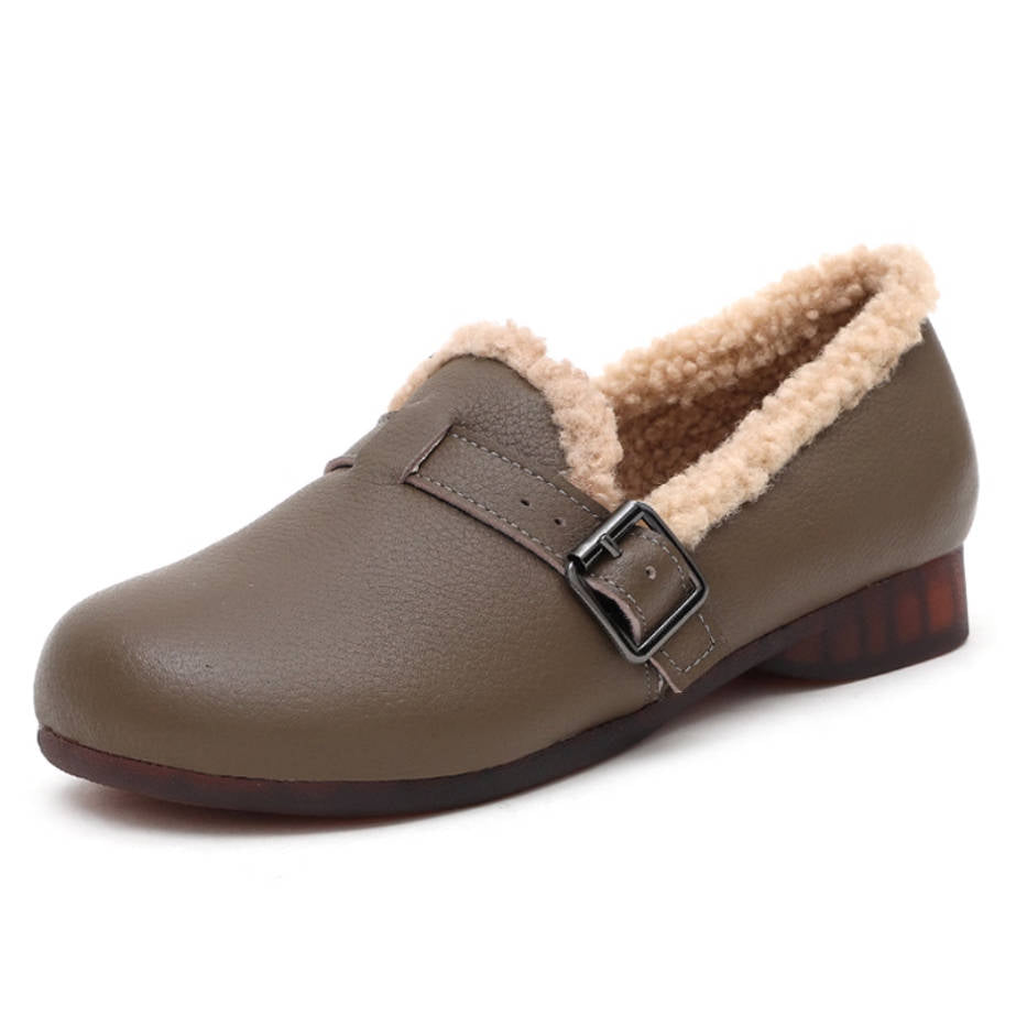 Winter Leather Cotton Plush Warm Soft Sole Slip-On Shoes