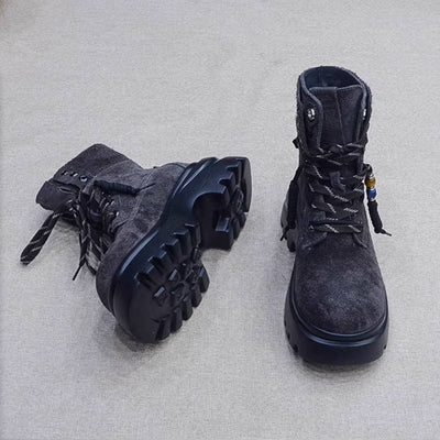 Leather Sueded Thick Sole Platform Plush Warm No-Slip Boots