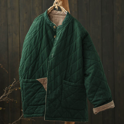 Women Winter Vintage Reversible Corduroy Stand Collar Quilted Jacket
