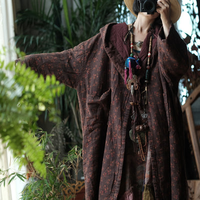 Winter Cotton Retro Washed Printed Hoodies Plus Size Thick Long Coat