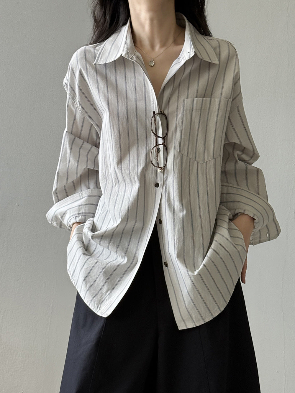 Autumn Versatile Cotton Fashion Striped Loose Casual Shirt