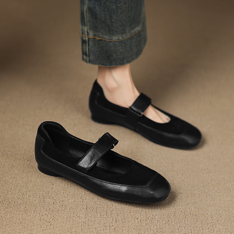 Autumn Retro Color Block Flats Patchwork Shallow Slip-On Shoes