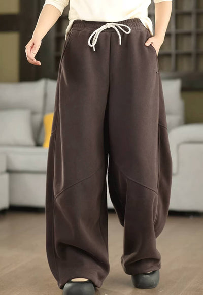 Women Warm Knitted Cotton Fleece-Lined Lace-Up Pants