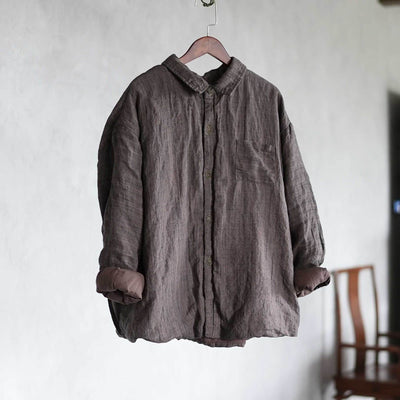Winter Retro Linen Warm Cotton-In Striped Shirt Coat