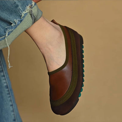 Retro Leather Soft Sole Shallow Round Toe Patchwork Casual Sh o es