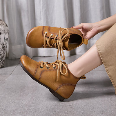Autumn Retro Leather Wide Toe Lace-Up Versatile Shoes