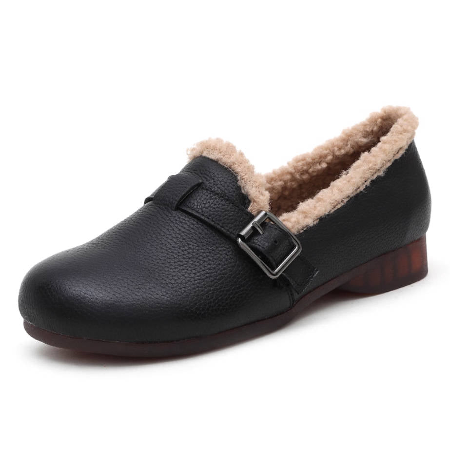 Winter Leather Cotton Plush Warm Soft Sole Slip-On Shoes
