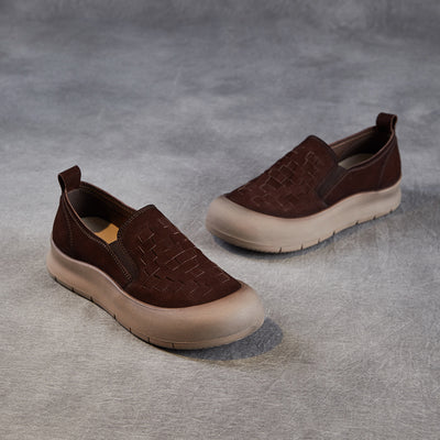 Genuine Leather Retro Handwoven Platform Loafers Slip-On Shoes