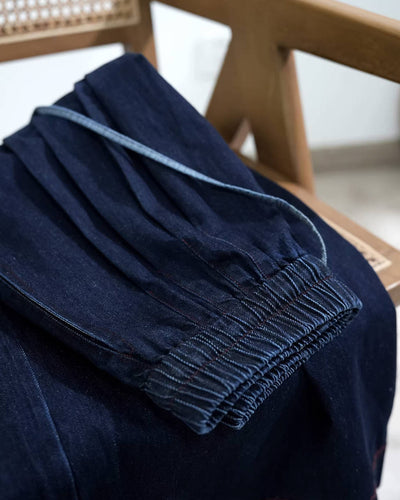 Autumn Retro Denim Blue Wide Leg Loose Casual Elastic Waist Jeans