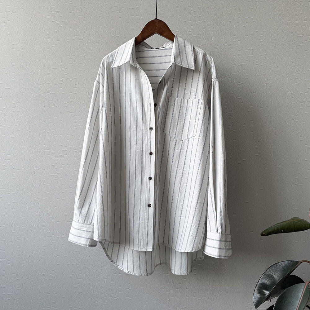 Autumn Versatile Cotton Fashion Striped Loose Casual Shirt