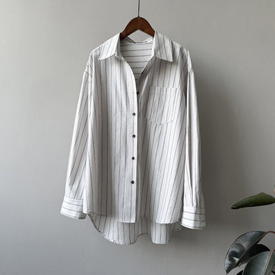 Autumn Versatile Cotton Fashion Striped Loose Casual Shirt