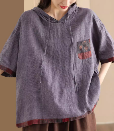 Babakud Women Vintage Linen Patchwork Hoodie