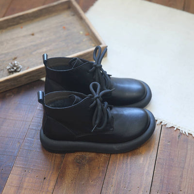 Retro Genuine Leather Round Toe Lace-Up Casual Ankle Boots
