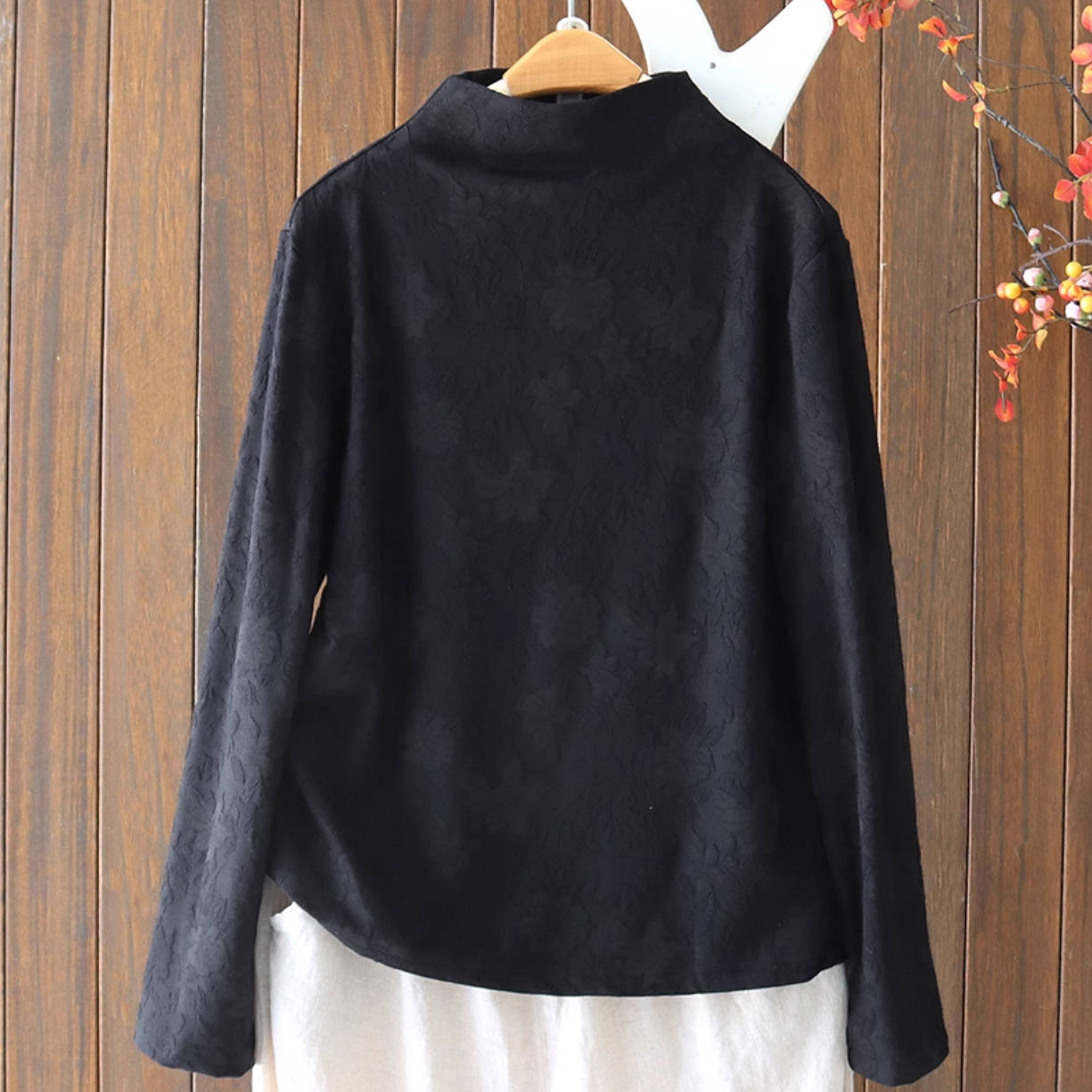 Cotton Retro Floral Printed High Neck Thick Elastic Warm Overshirts