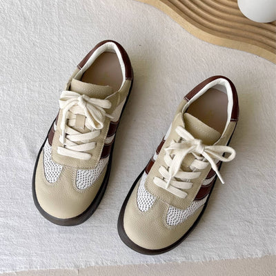 Women Retro Leather Mesh Patchwok Soft Sole Sports Sneakers