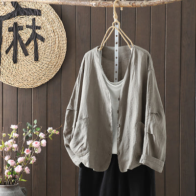 Cotton Casual Oversized Solid Color V-Neck Long Sleeves Blouse