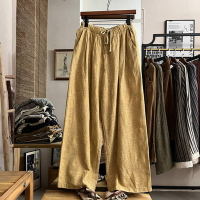 Retro Casual Cotton Loose Jacquard Lace-Up Cropped Pants