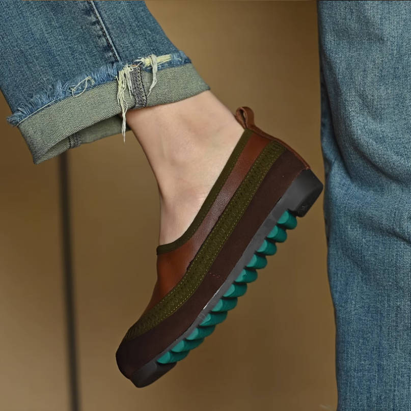 Retro Leather Soft Sole Shallow Round Toe Patchwork Casual Sh o es