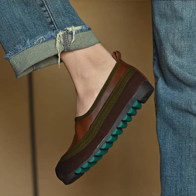 Retro Leather Soft Sole Shallow Round Toe Patchwork Casual Sh o es