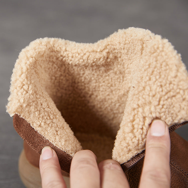 Winter Warm Leather Plush Round Toe Simple Zipper Ankle Boots