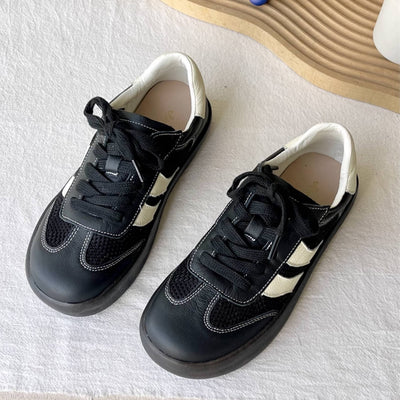 Women Retro Leather Mesh Patchwok Soft Sole Sports Sneakers