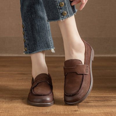 Retro Leather Sueded Simple Soft Flat Sole Loafer Shoes
