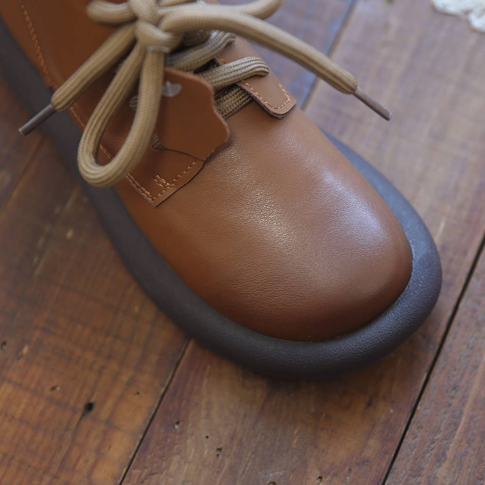 Retro Genuine Leather Round Toe Lace-Up Casual Ankle Boots