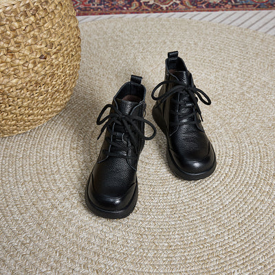Autumn Retro Leather Soft Flat Sole Lace-Up Ankle Boots